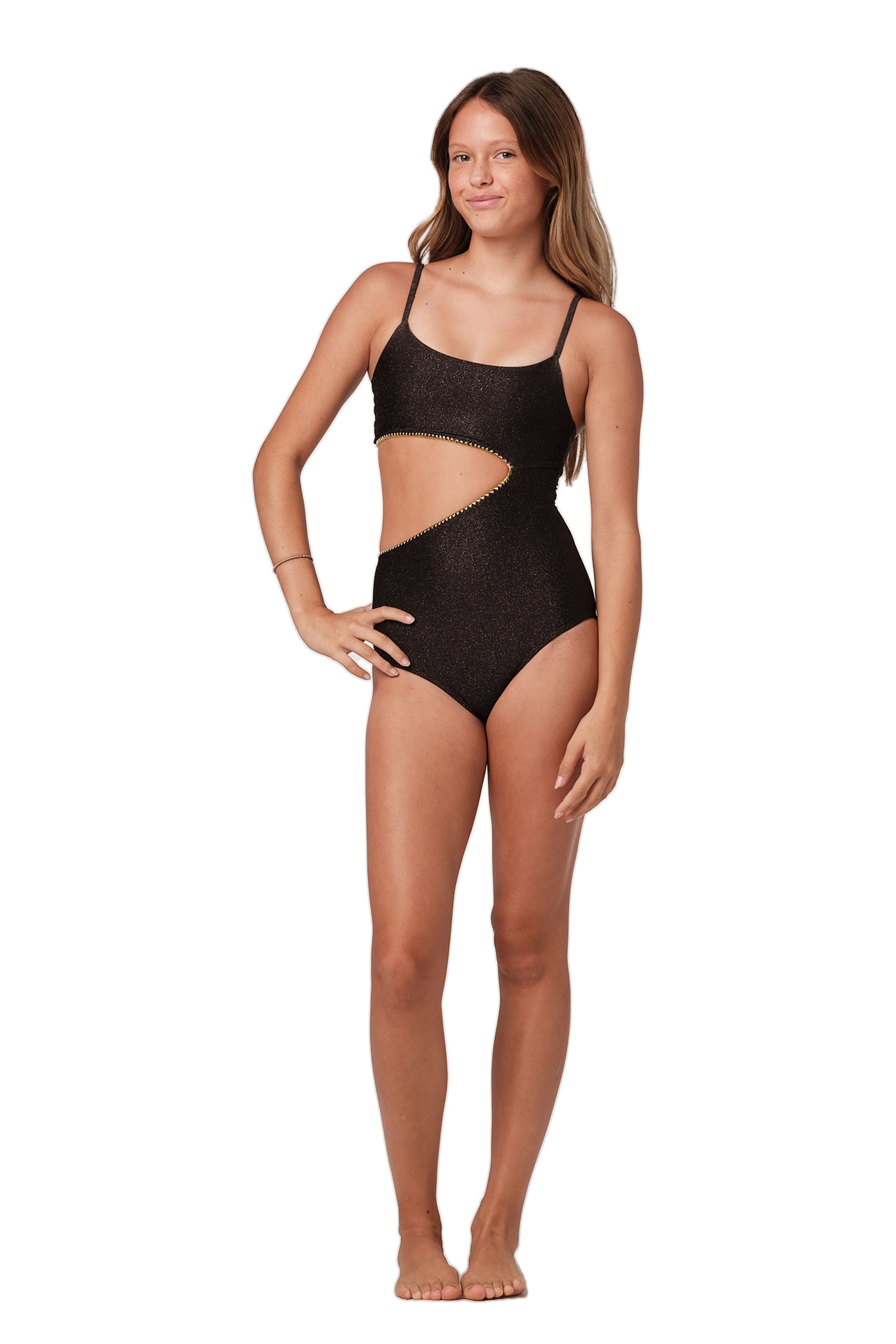 Let's Split - Black Glitter  One Piece (FINAL SALE)