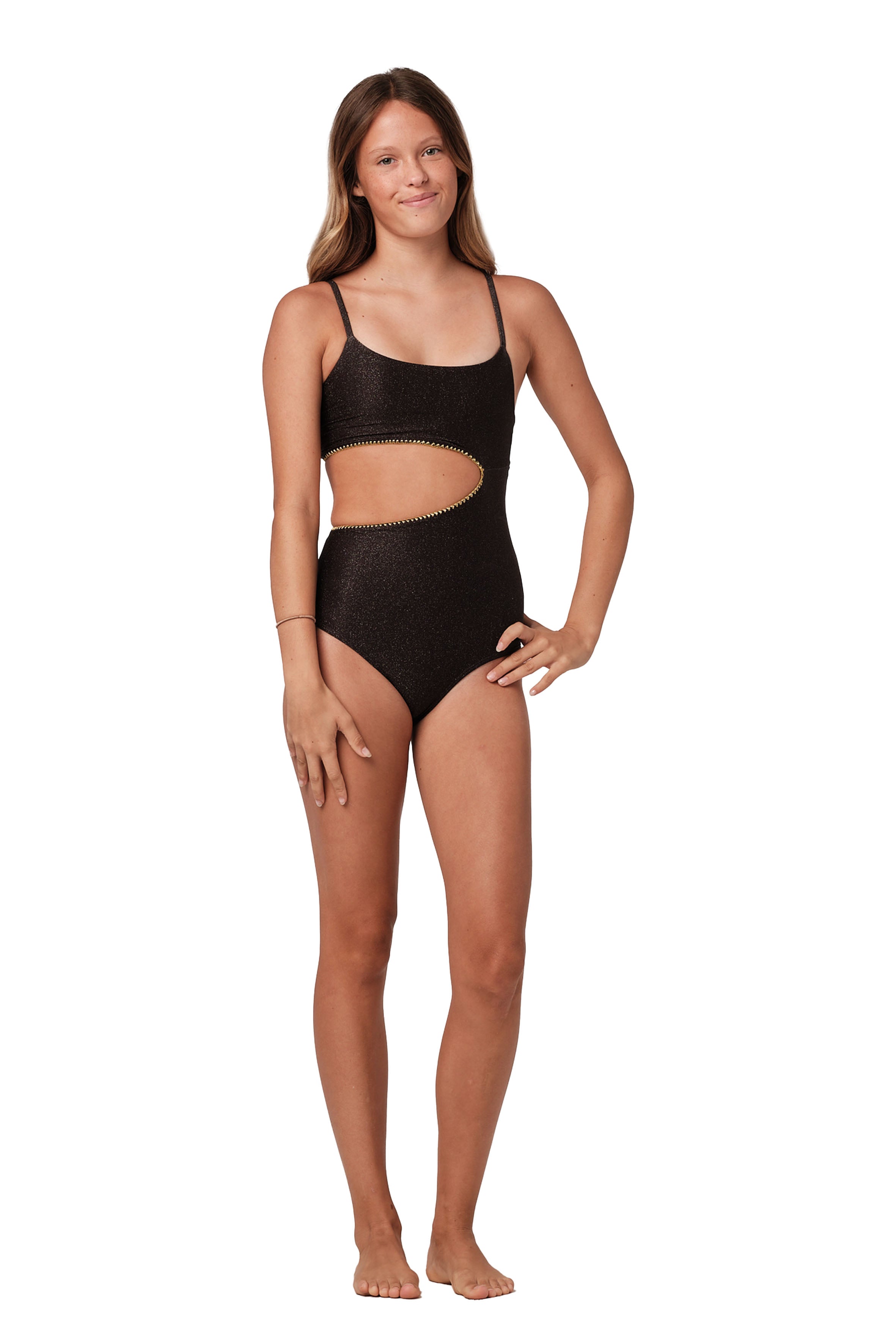 Let's Split - Black Glitter  One Piece (FINAL SALE)