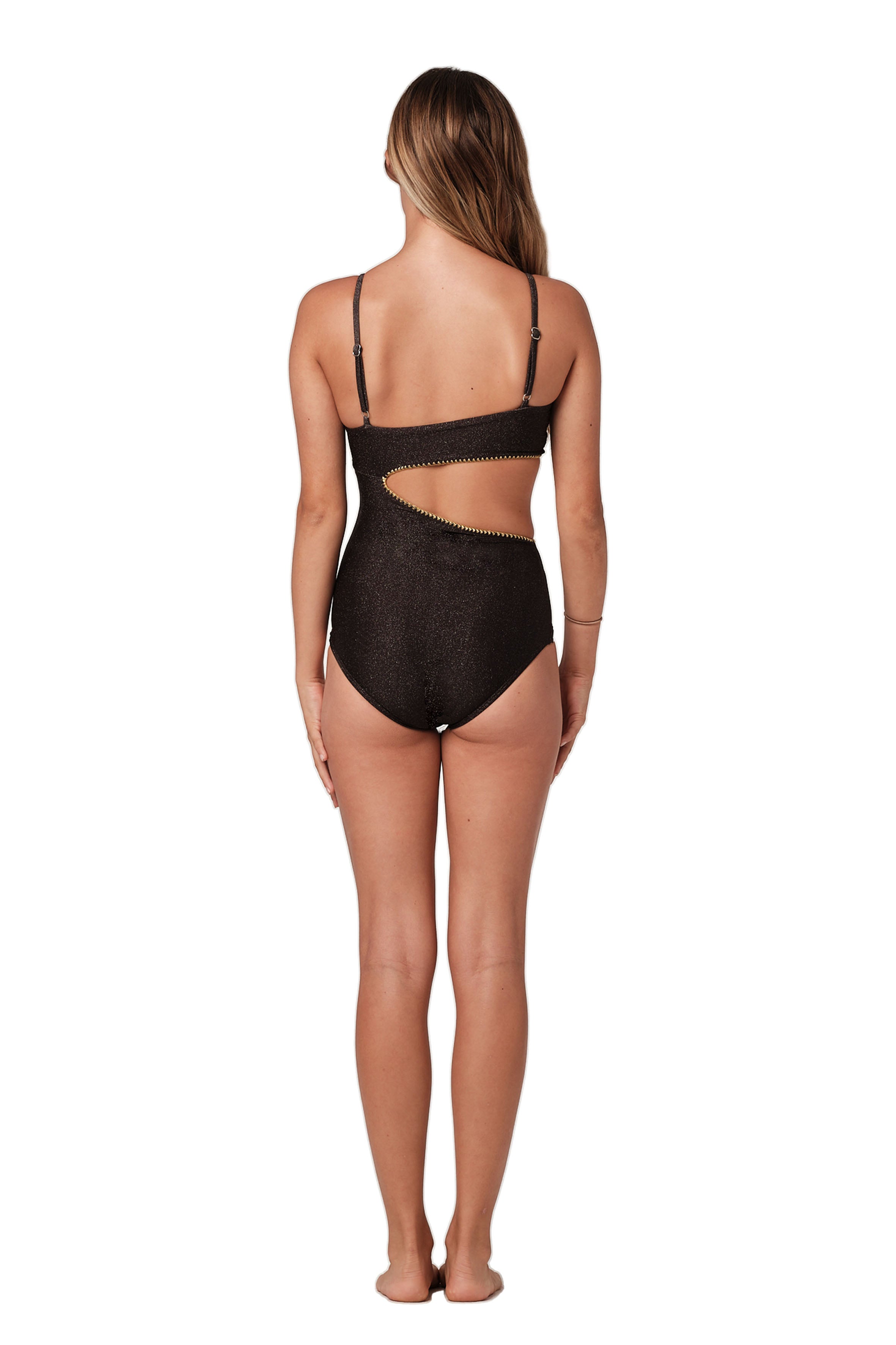 Let's Split - Black Glitter  One Piece (FINAL SALE)