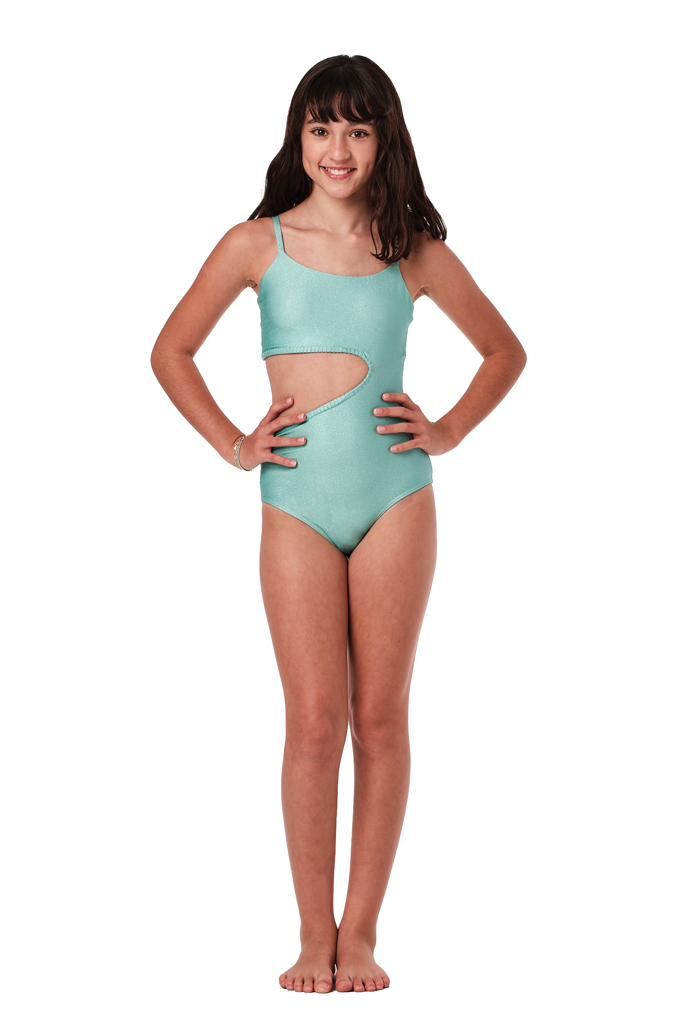Let's Split - Aqua Glitter One Piece  (FINAL SALE)