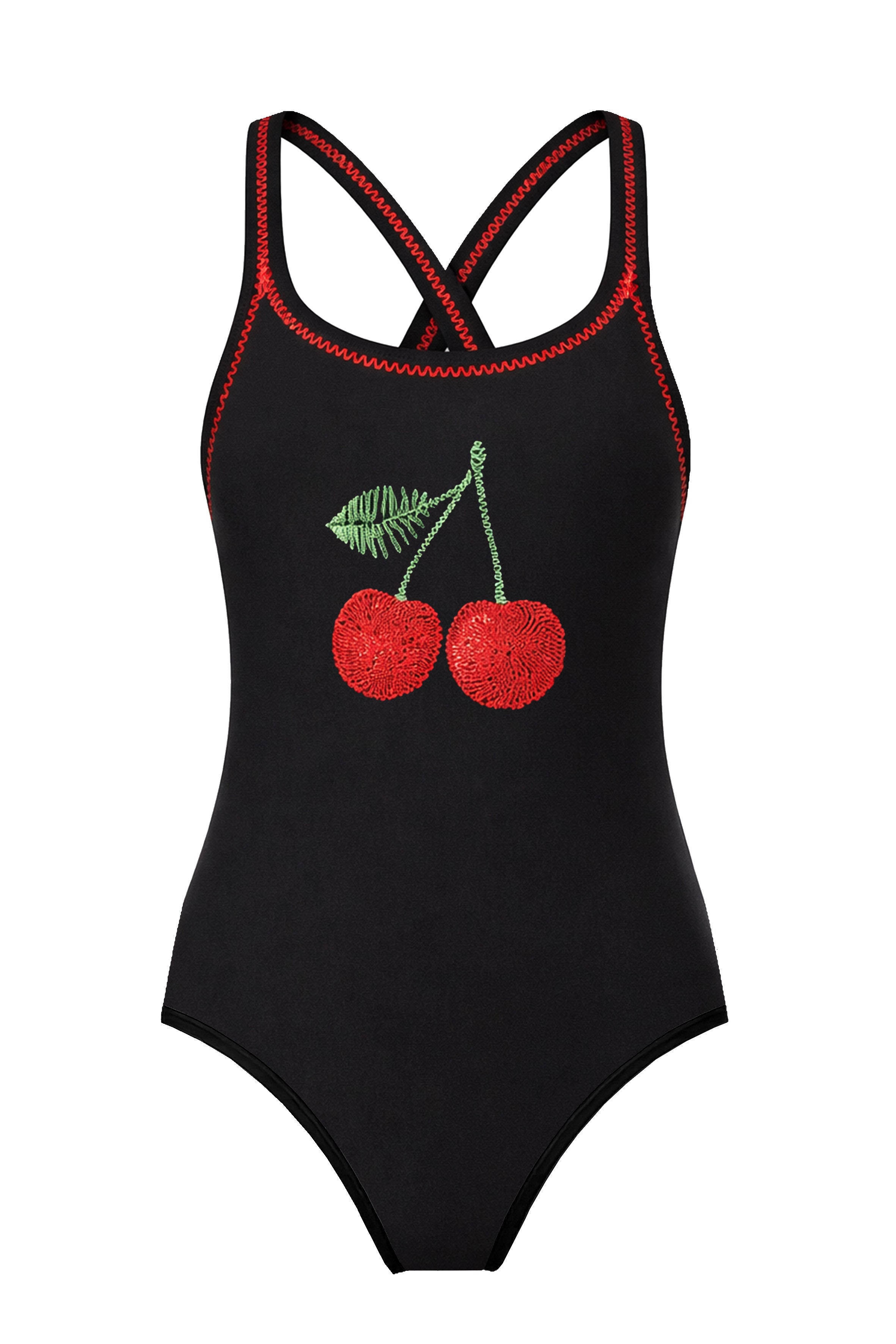 Crossed -  Cherry Black One Piece