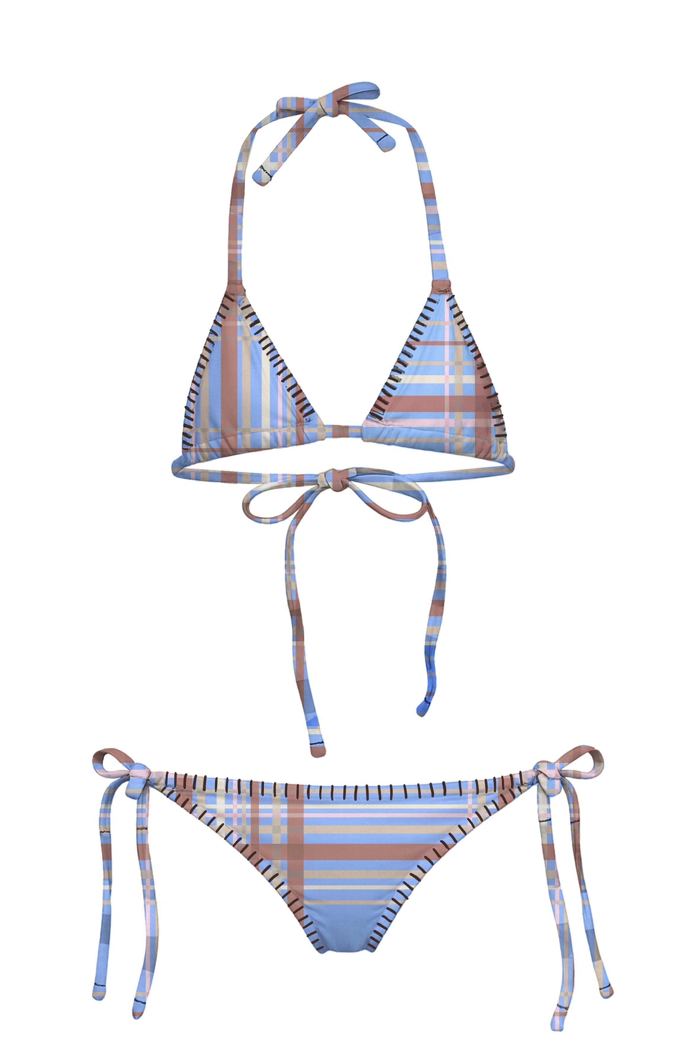 The String Blue Plaid Bikini Set