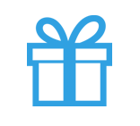 icon of blue package with bow on top indicating free gift wrapping